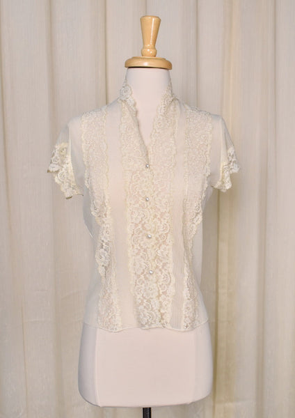 1950s Champagne Lace Blouse Cats Like Us