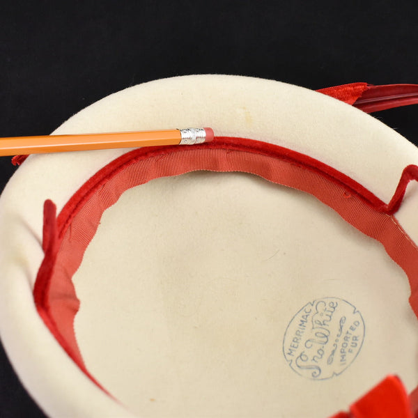 1950s Cream & Red Feather Vintage Hat Cats Like Us