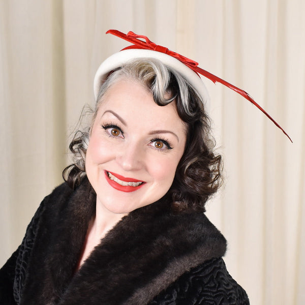 1950s Cream & Red Feather Vintage Hat Cats Like Us