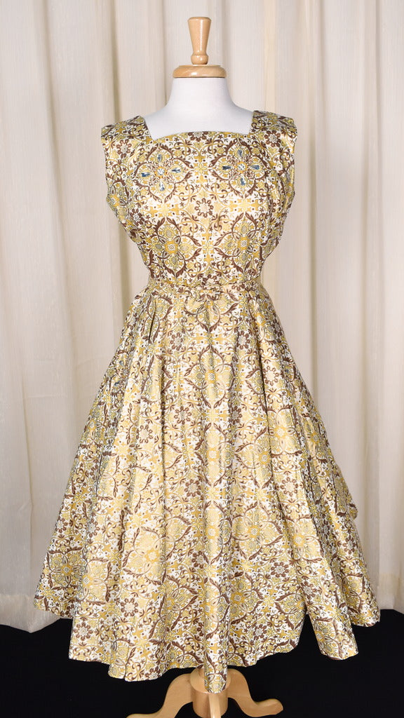 1950s Gold Beaded Dance Vintage Dress  Cats Like Us
