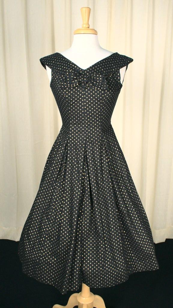 1950s Gold & Black Dot Dress Cats Like Us 1950s Gold & Black Dot Dress Cats Like Us