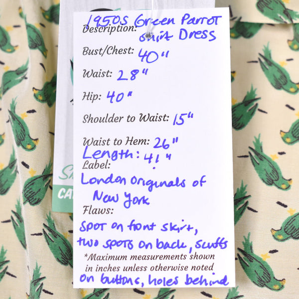 1950s Green Parrot Dress Cats Like Us