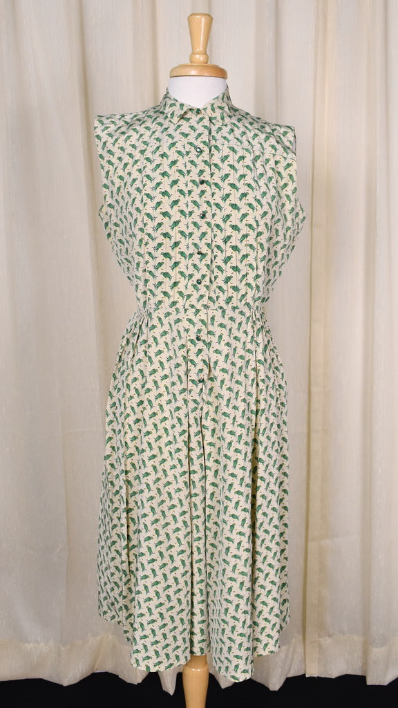 1950s Green Parrot Dress 1950s Green Parrot Dress