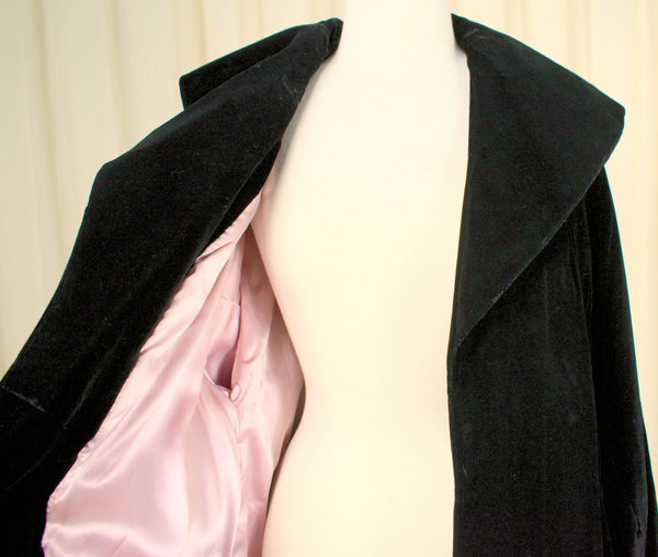 1950s Inky Black Velvet Coat Cats Like Us