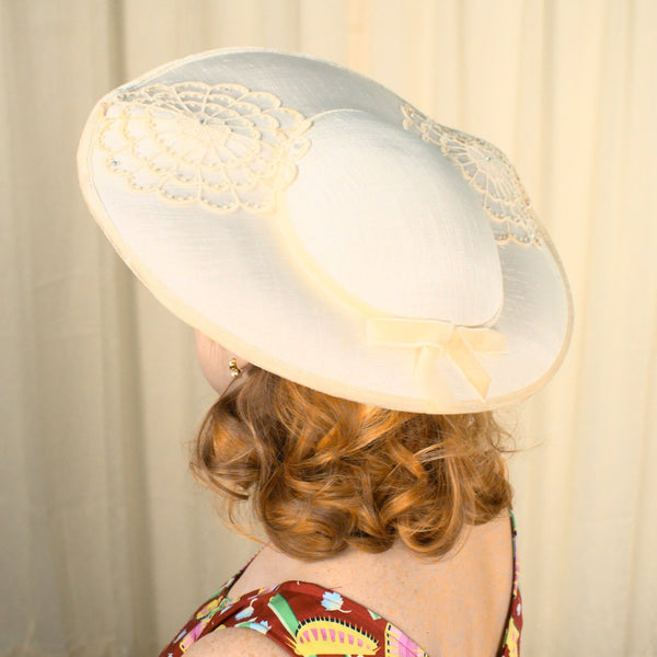 1950s Ivory Rhinestone Tea Hat Cats Like Us