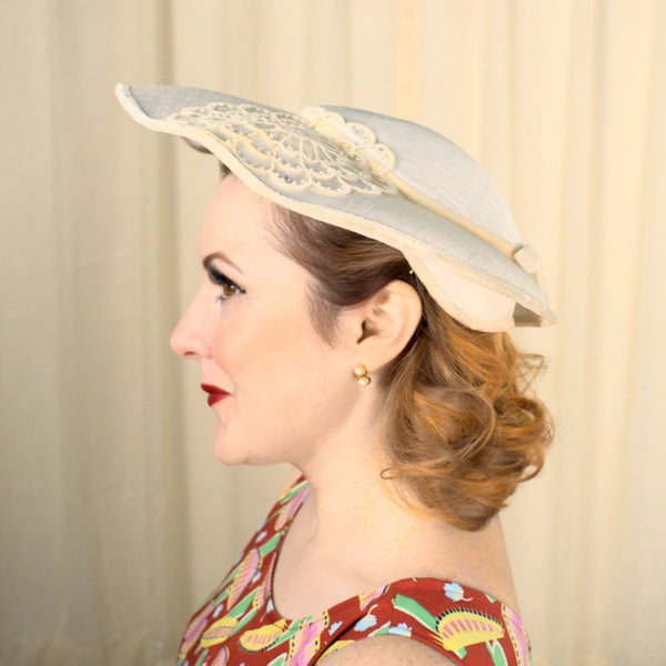 1950s Ivory Rhinestone Tea Hat Cats Like Us