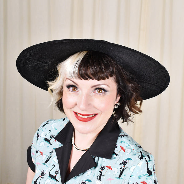 1950s Large Black Vintage Straw Hat Cats Like Us