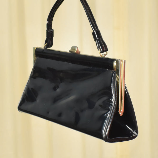 1950s Long Black Patent Vintage Handbag Cats Like Us