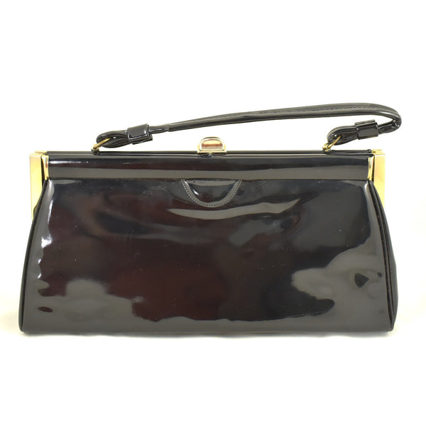 1950s Long Black Patent Vintage Handbag Cats Like Us