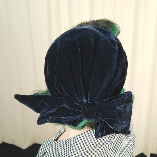 1950s Navy Velvet Bow Cap Cats Like Us