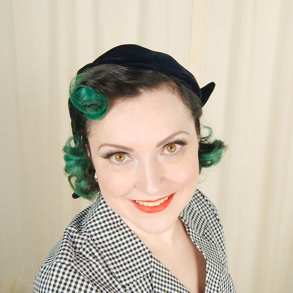 1950s Navy Velvet Bow Cap Cats Like Us