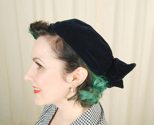 1950s Navy Velvet Bow Cap Cats Like Us