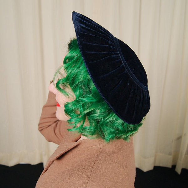 1950s Navy Velvet Platter Hat Cats Like Us
