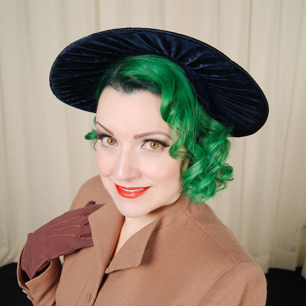 1950s Navy Velvet Platter Hat Cats Like Us