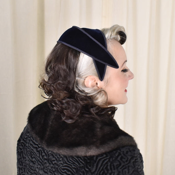 1950s Navy Velvet Vintage Crescent Hat Cats Like Us