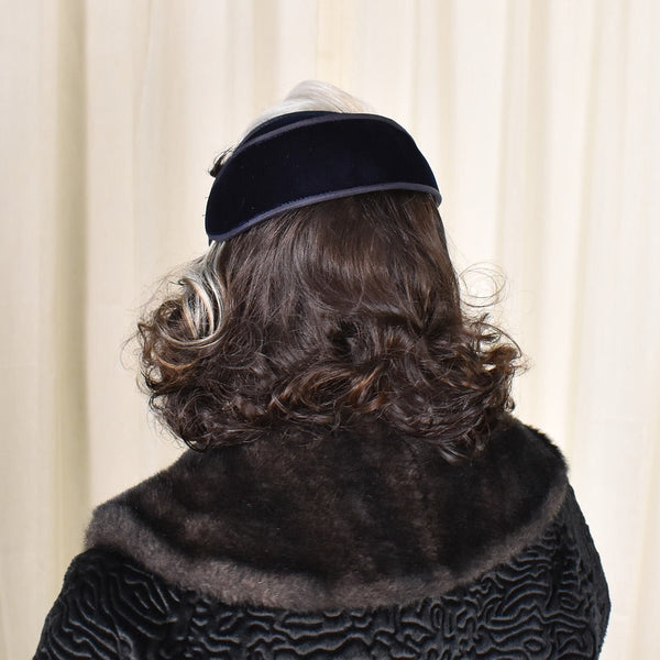 1950s Navy Velvet Vintage Crescent Hat Cats Like Us