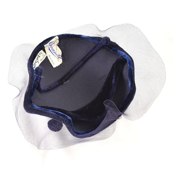 1950s Navy Velvet Vintage Curved Hat Cats Like Us