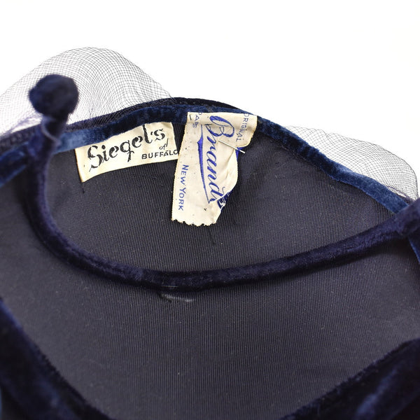 1950s Navy Velvet Vintage Curved Hat Cats Like Us