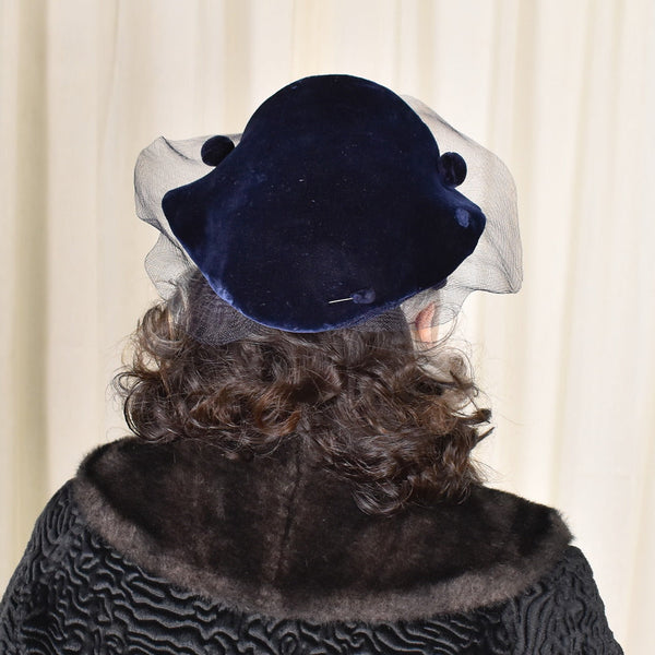 1950s Navy Velvet Vintage Curved Hat Cats Like Us