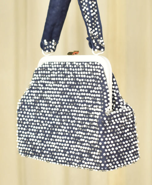 1950s Navy & White Dot Handbag Cats Like Us