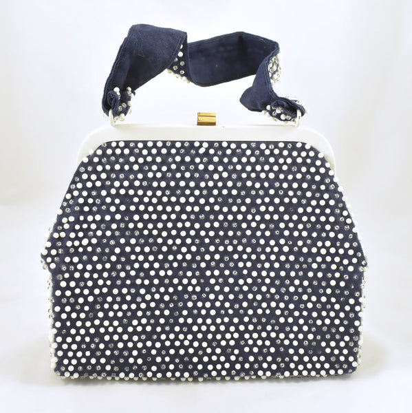 1950s Navy & White Dot Handbag Cats Like Us