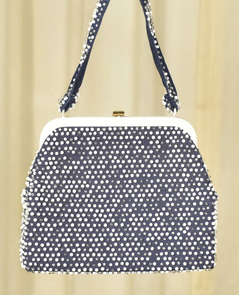 1950s Navy & White Dot Handbag Cats Like Us