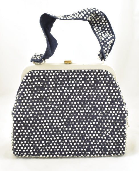 1950s Navy & White Dot Handbag Cats Like Us