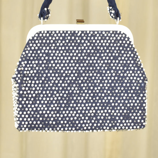 1950s Navy & White Dot Handbag Cats Like Us