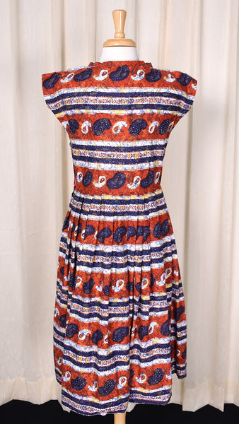 1950s Paisley Batik Vintage Swing Dress Cats Like Us