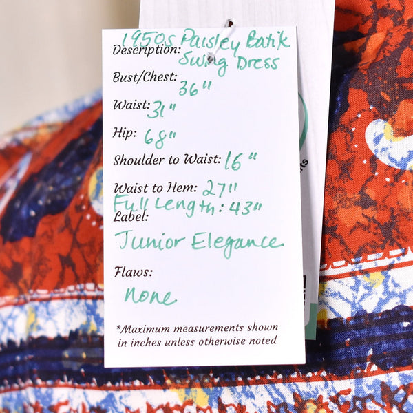 1950s Paisley Batik Vintage Swing Dress Cats Like Us