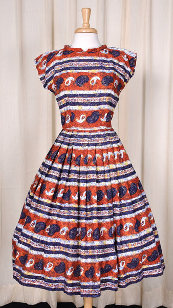 1950s Paisley Batik Vintage Swing Dress Cats Like Us