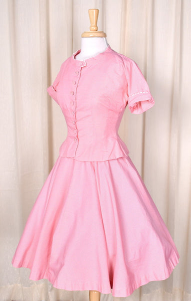 1950s Pink Vintage Peplum Skirt Set Cats Like Us