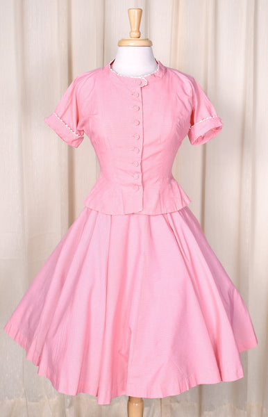 1950s Pink Vintage Peplum Skirt Set Cats Like Us