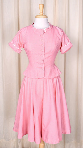 1950s Pink Vintage Peplum Skirt Set Cats Like Us