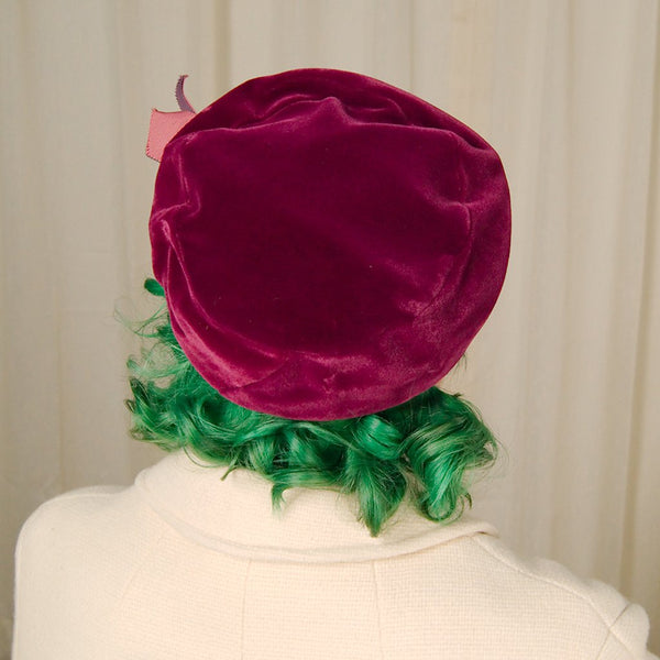1950s Plum Velvet Beret Hat Cats Like Us