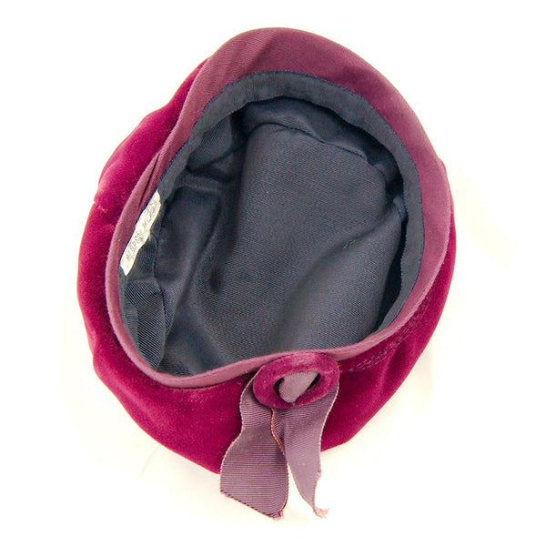 1950s Plum Velvet Beret Hat Cats Like Us