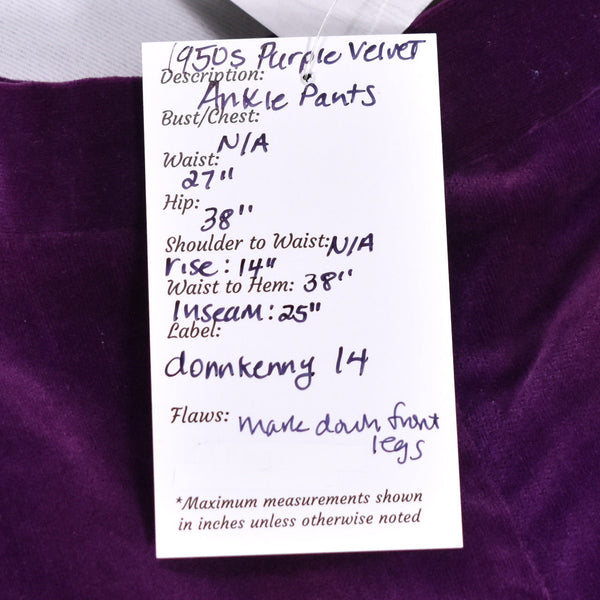 1950s Purple Velvet Ankle Pants Cats Like Us