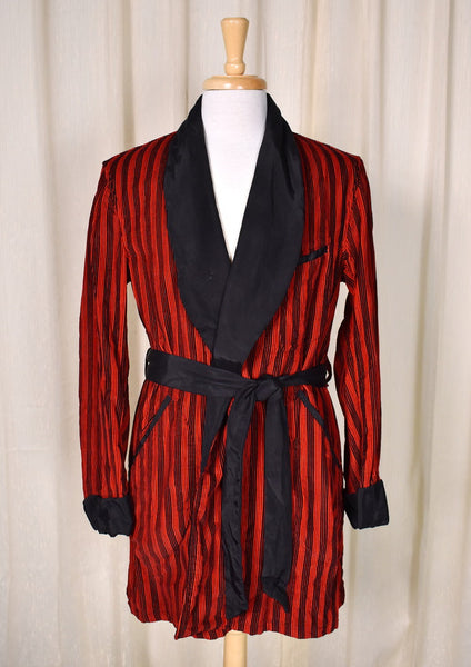 1950s Red & Black Vintage Smoking Jacket Cats Like Us
