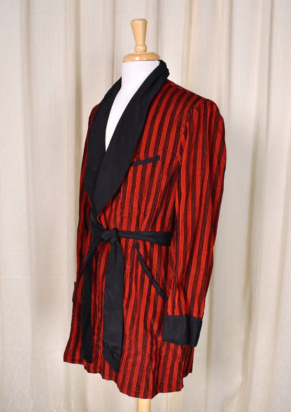 1950s Red & Black Vintage Smoking Jacket Cats Like Us