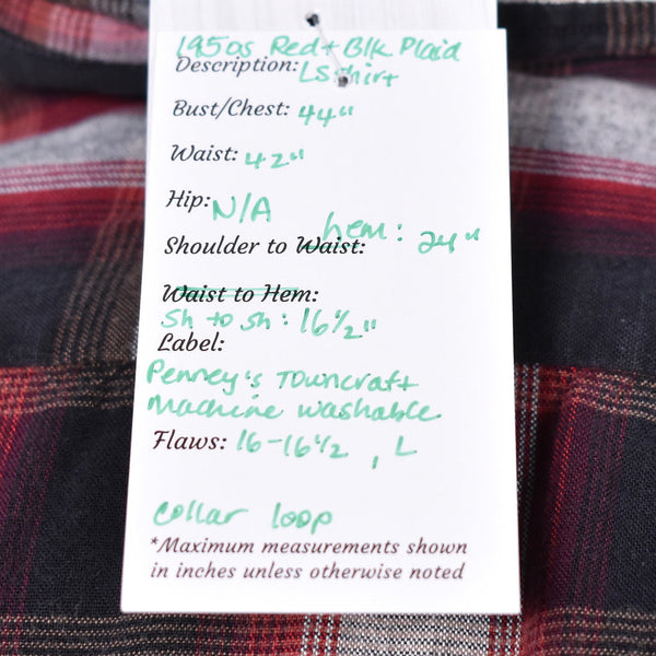 1950s Red & Blk Plaid LS Shirt Cats Like Us