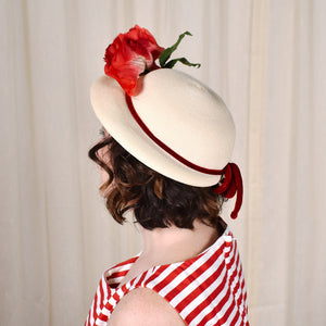1950s Red Floral Vintage Straw Hat Cats Like Us