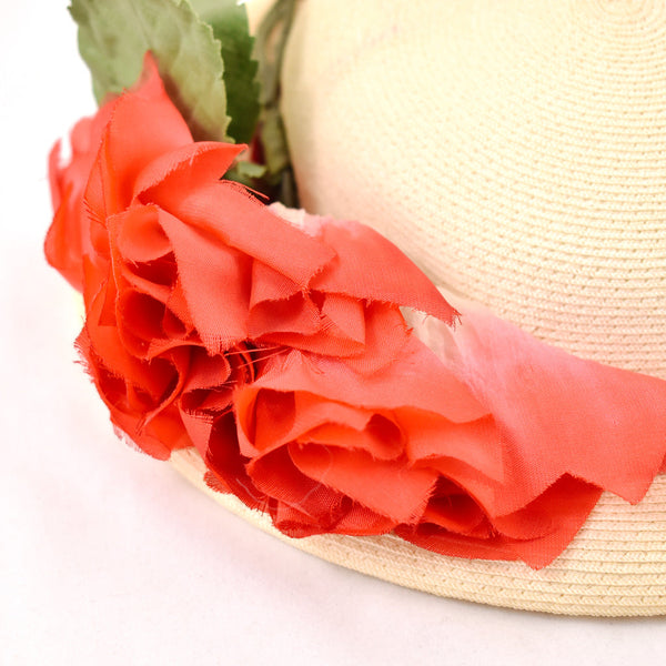 1950s Red Floral Vintage Straw Hat Cats Like Us