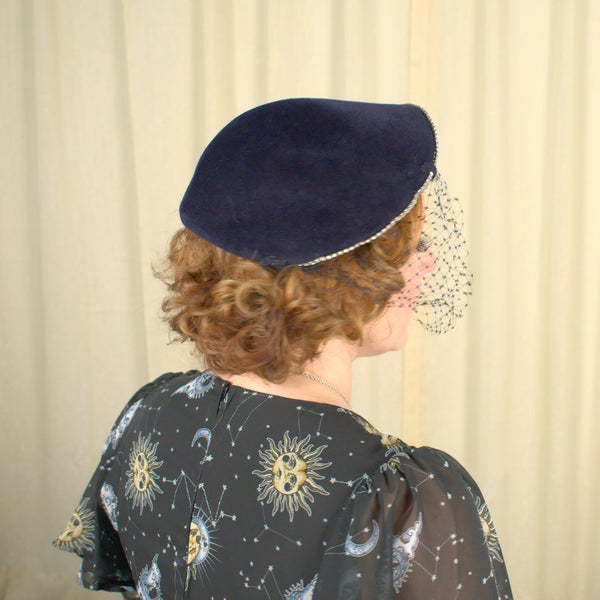 1950s Rich Navy Rhinestone Hat Cats Like Us