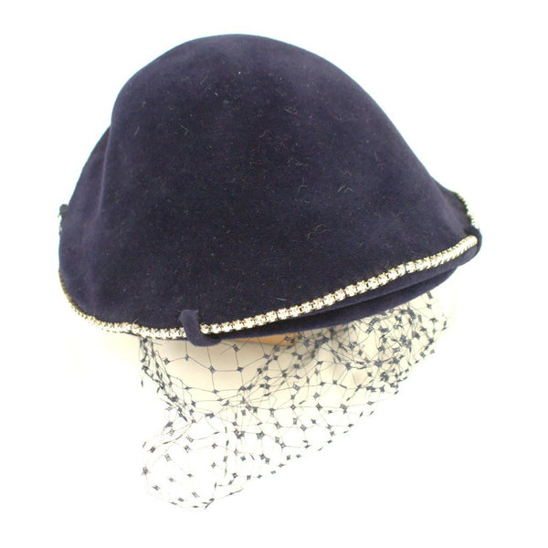 1950s Rich Navy Rhinestone Hat Cats Like Us