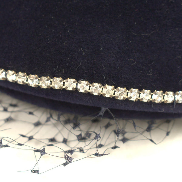 1950s Rich Navy Rhinestone Hat Cats Like Us