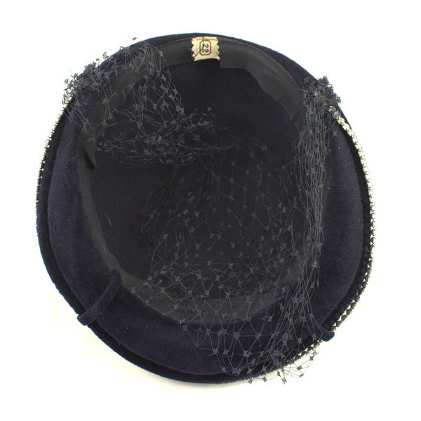 1950s Rich Navy Rhinestone Hat Cats Like Us
