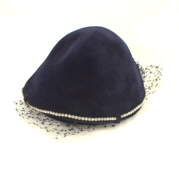 1950s Rich Navy Rhinestone Hat Cats Like Us