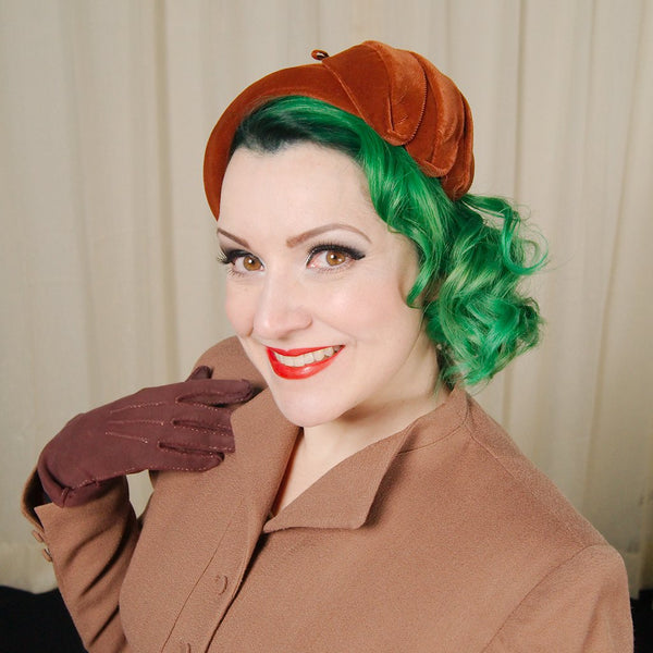 1950s Rust Velvet Hat Cats Like Us