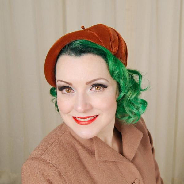 1950s Rust Velvet Hat Cats Like Us