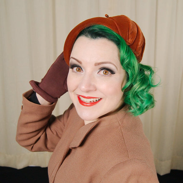 1950s Rust Velvet Hat Cats Like Us